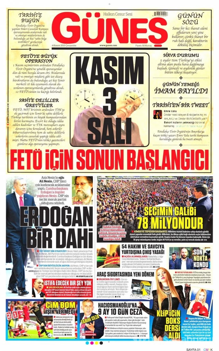 Gazete manşetleri (4 Kasım 2015)