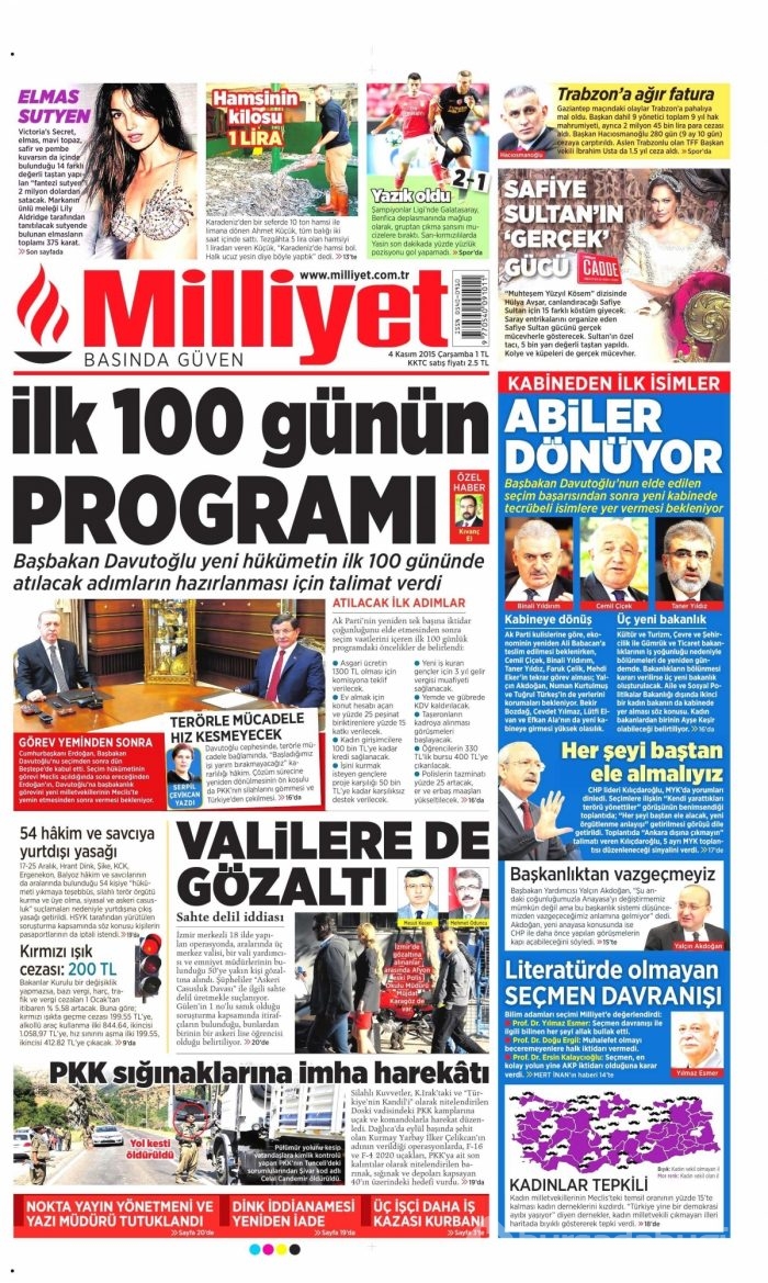 Gazete manşetleri (4 Kasım 2015)