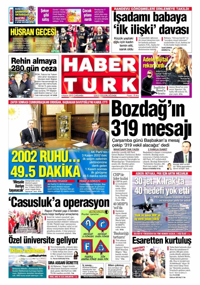 Gazete manşetleri (4 Kasım 2015)