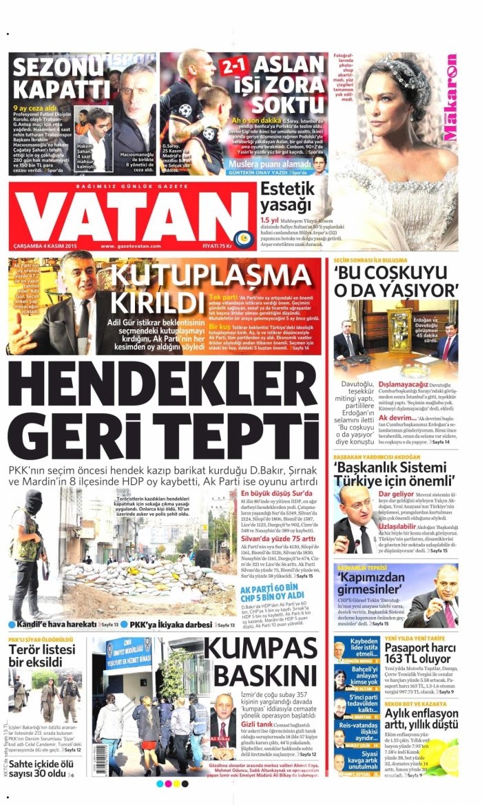 Gazete manşetleri (4 Kasım 2015)