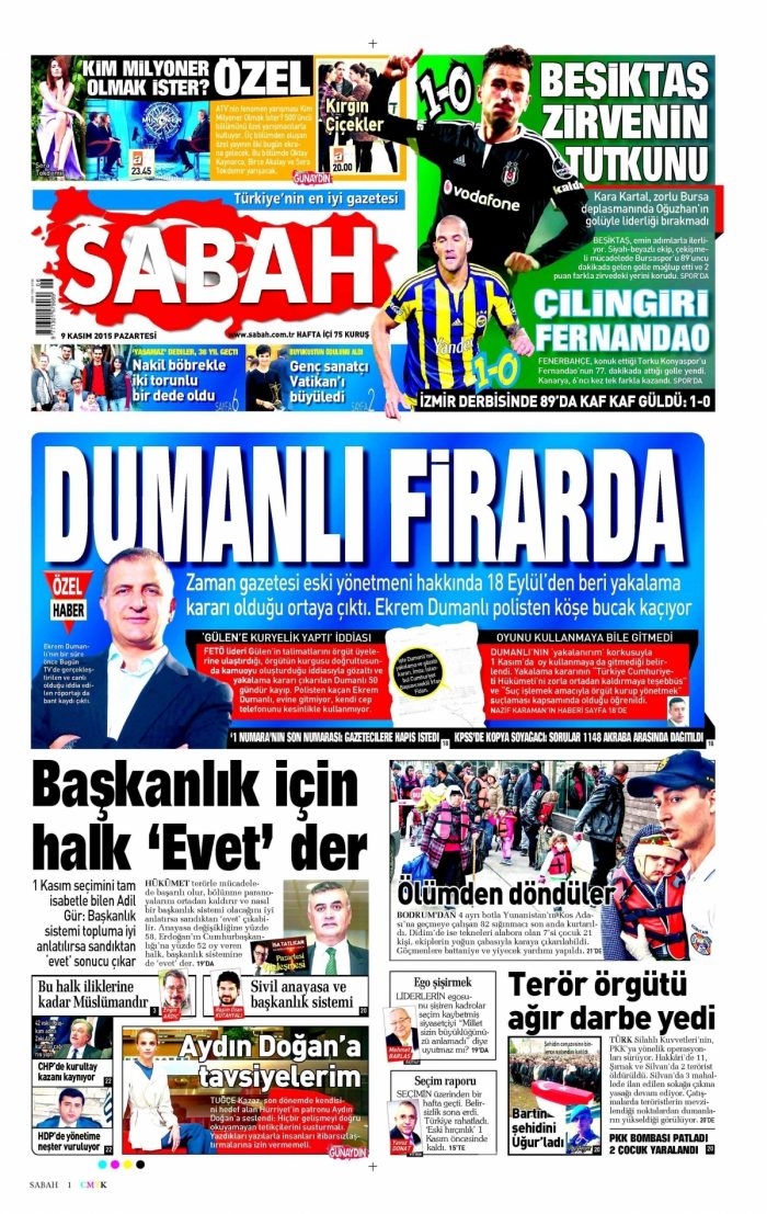 Günün gazete manşetleri (9 Kasım 2015)