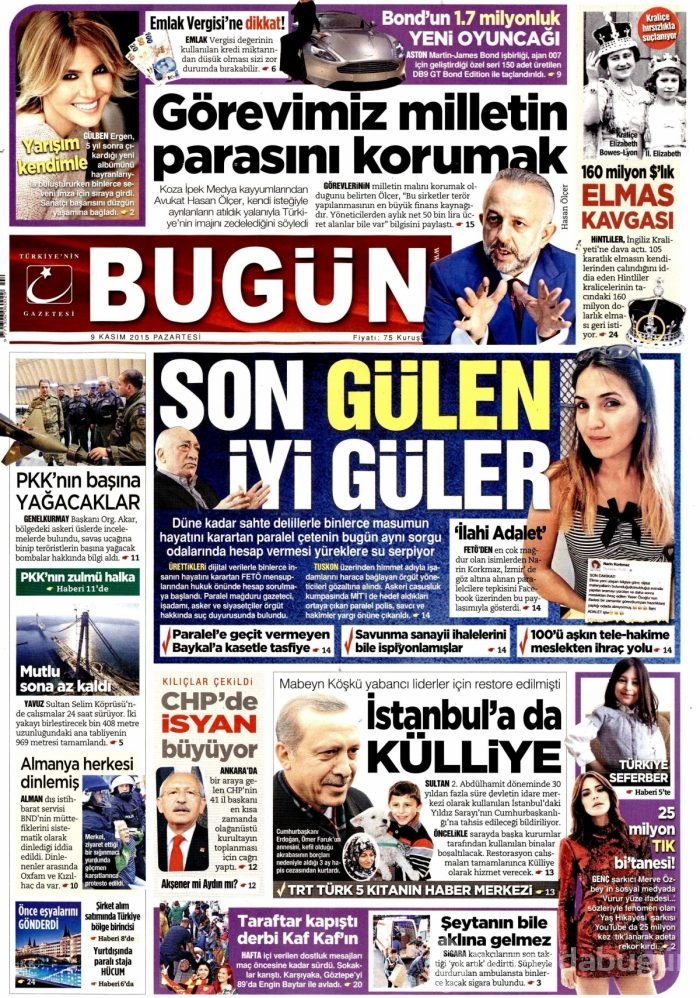 Günün gazete manşetleri (9 Kasım 2015)
