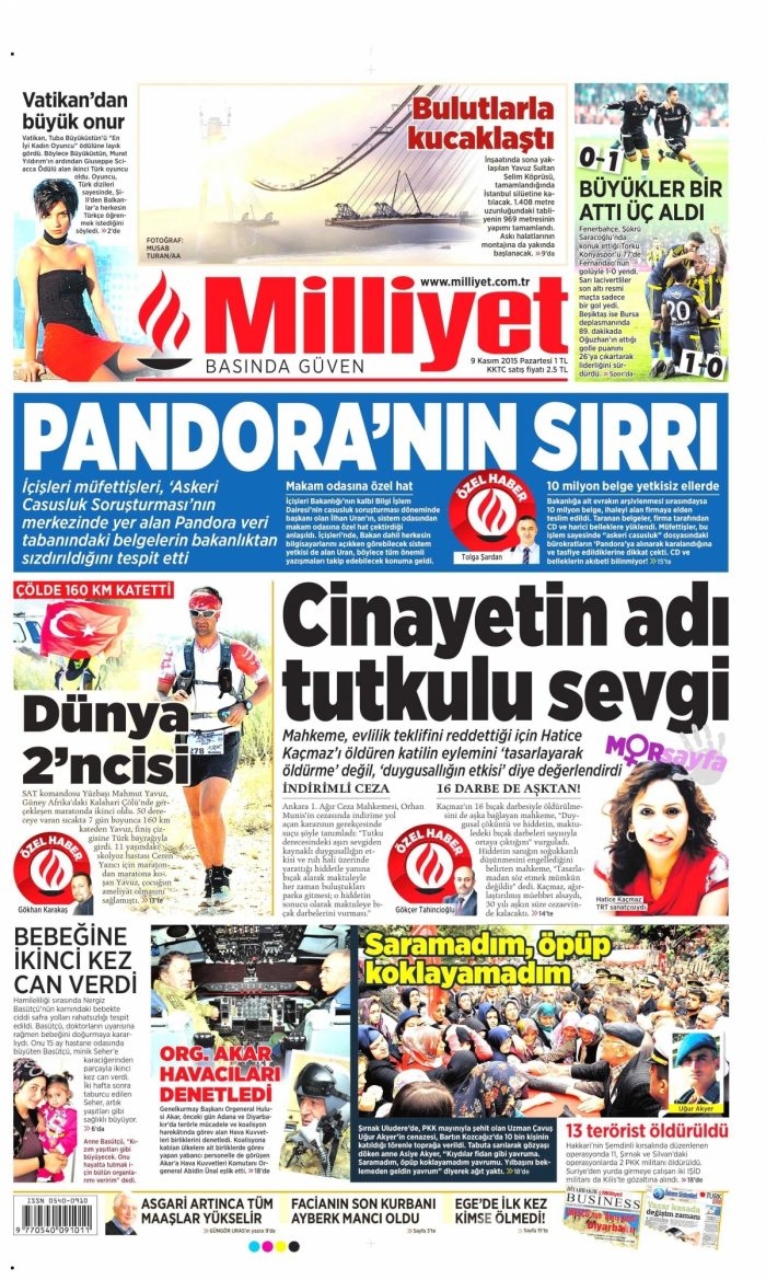 Günün gazete manşetleri (9 Kasım 2015)