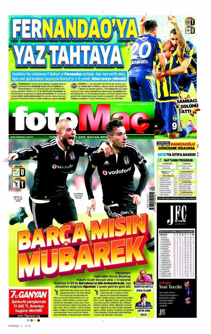 Günün gazete manşetleri (9 Kasım 2015)