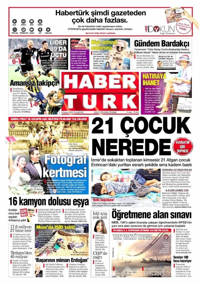 Günün gazete manşetleri (9 Kasım 2015)