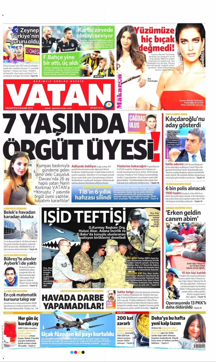 Günün gazete manşetleri (9 Kasım 2015)