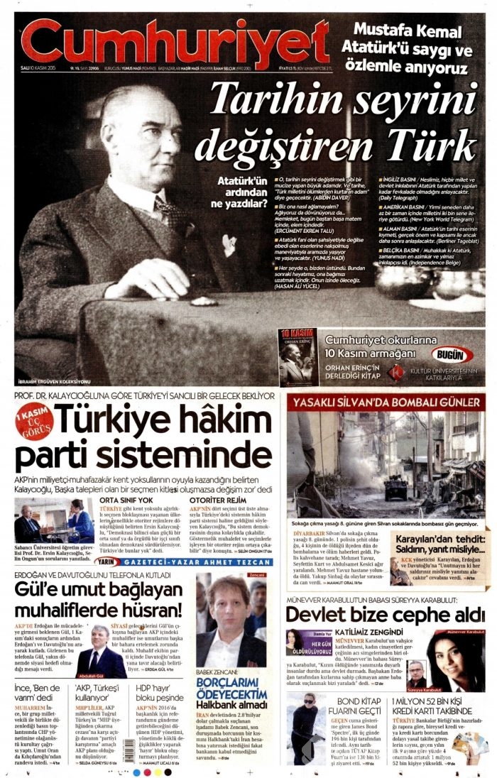 Günün gazete manşetleri (10 Kasım 2015)