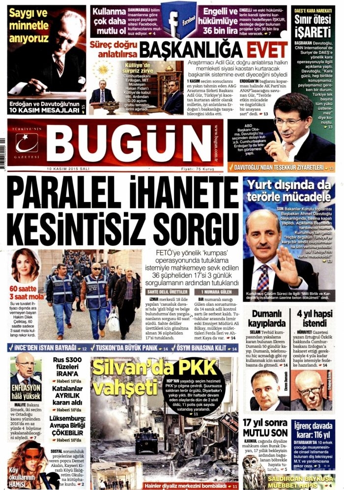 Günün gazete manşetleri (10 Kasım 2015)