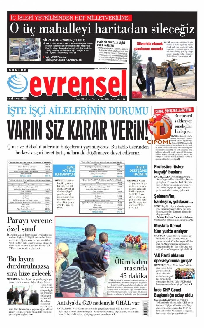 Günün gazete manşetleri (10 Kasım 2015)