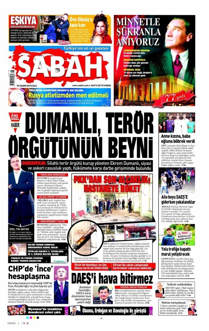 Günün gazete manşetleri (10 Kasım 2015)