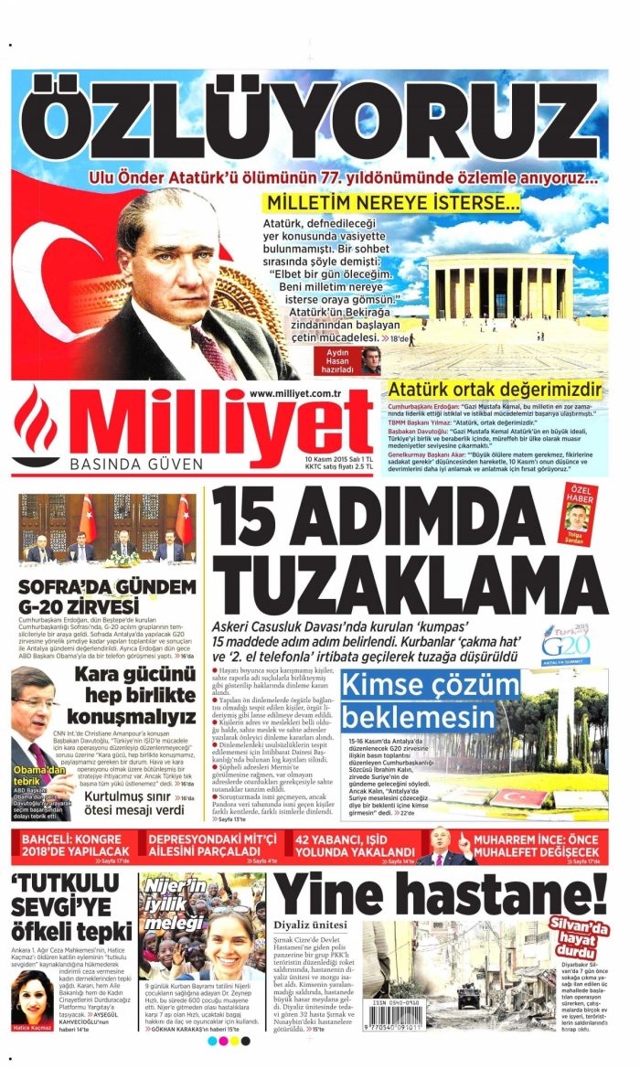 Günün gazete manşetleri (10 Kasım 2015)