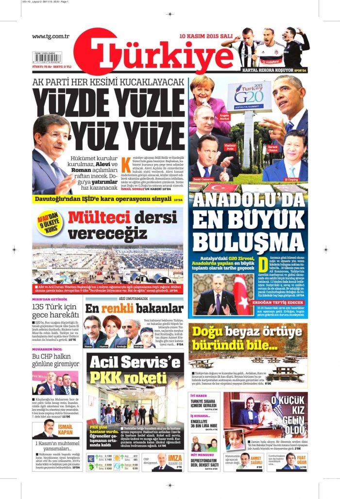 Günün gazete manşetleri (10 Kasım 2015)