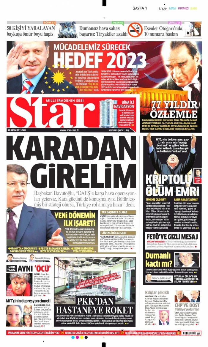 Günün gazete manşetleri (10 Kasım 2015)