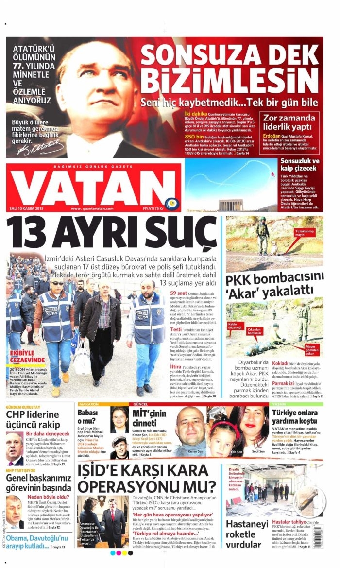 Günün gazete manşetleri (10 Kasım 2015)