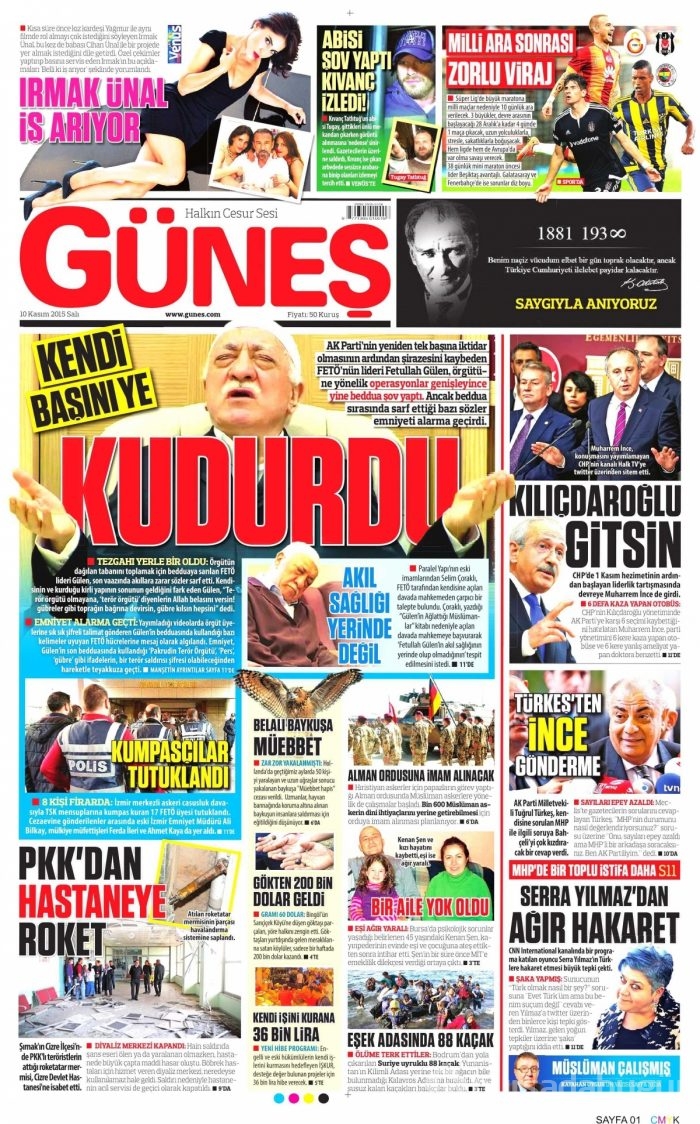 Günün gazete manşetleri (10 Kasım 2015)