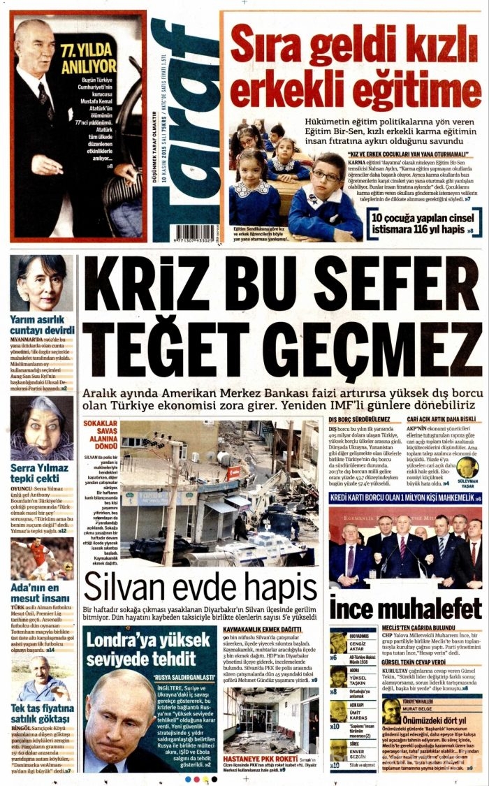 Günün gazete manşetleri (10 Kasım 2015)