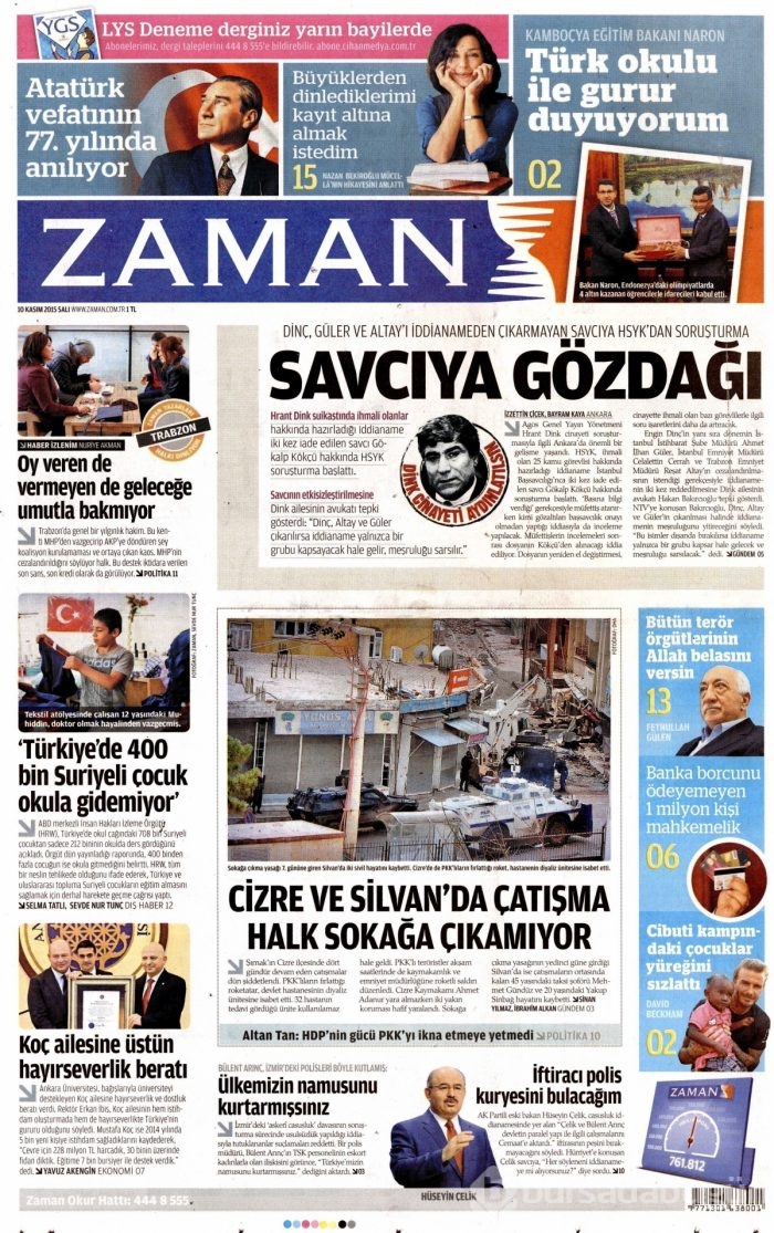 Günün gazete manşetleri (10 Kasım 2015)