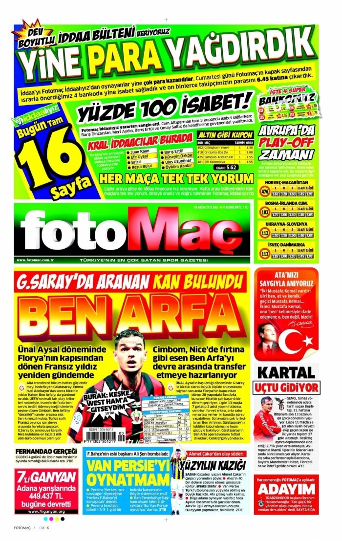 Günün gazete manşetleri (10 Kasım 2015)