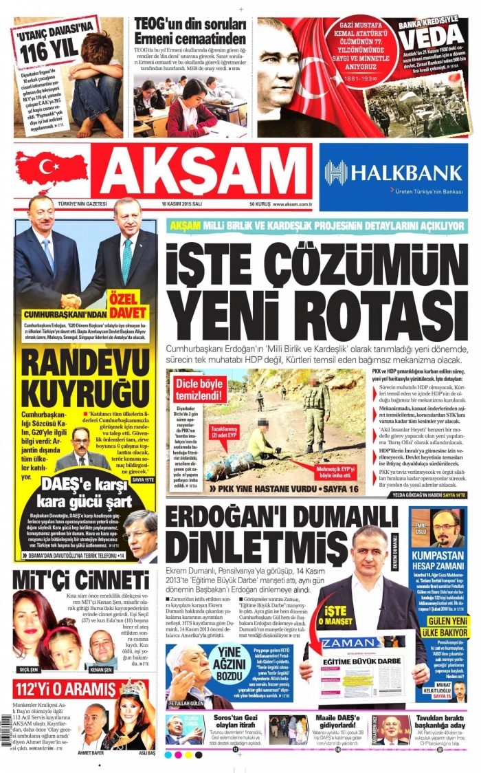 Günün gazete manşetleri (10 Kasım 2015)