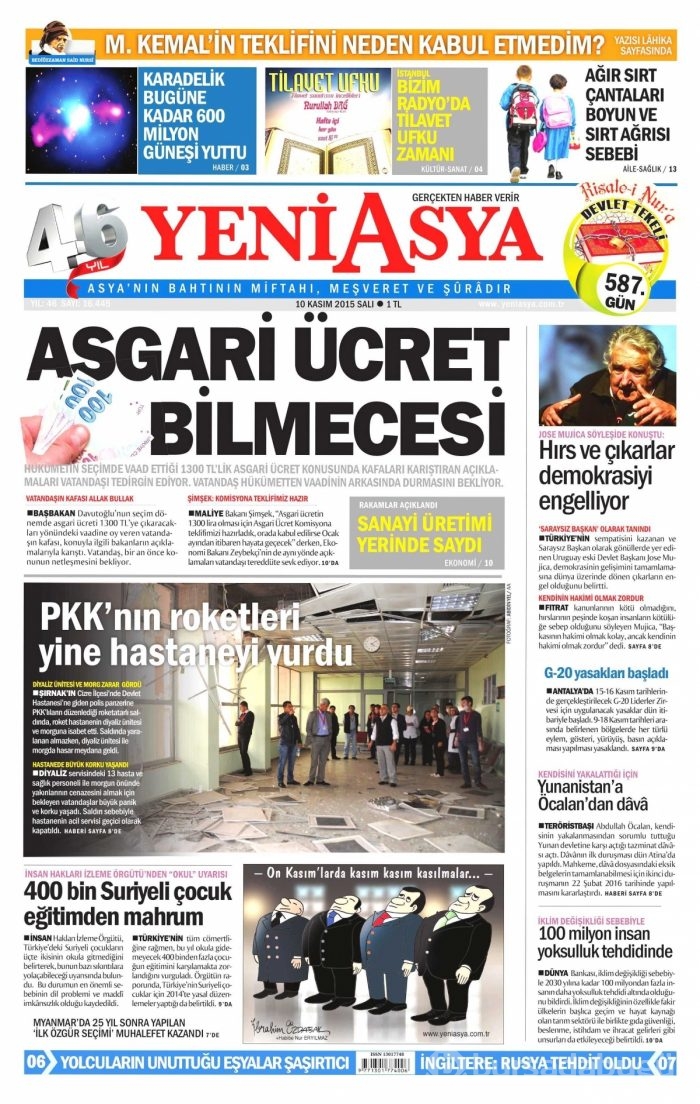 Günün gazete manşetleri (10 Kasım 2015)
