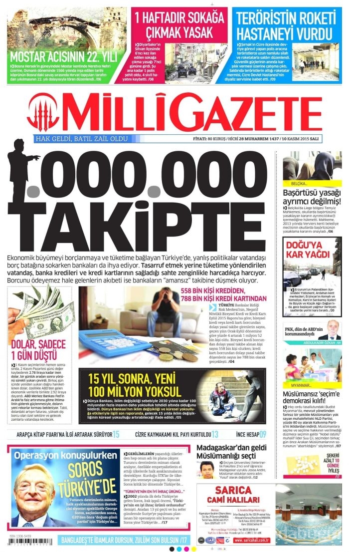 Günün gazete manşetleri (10 Kasım 2015)