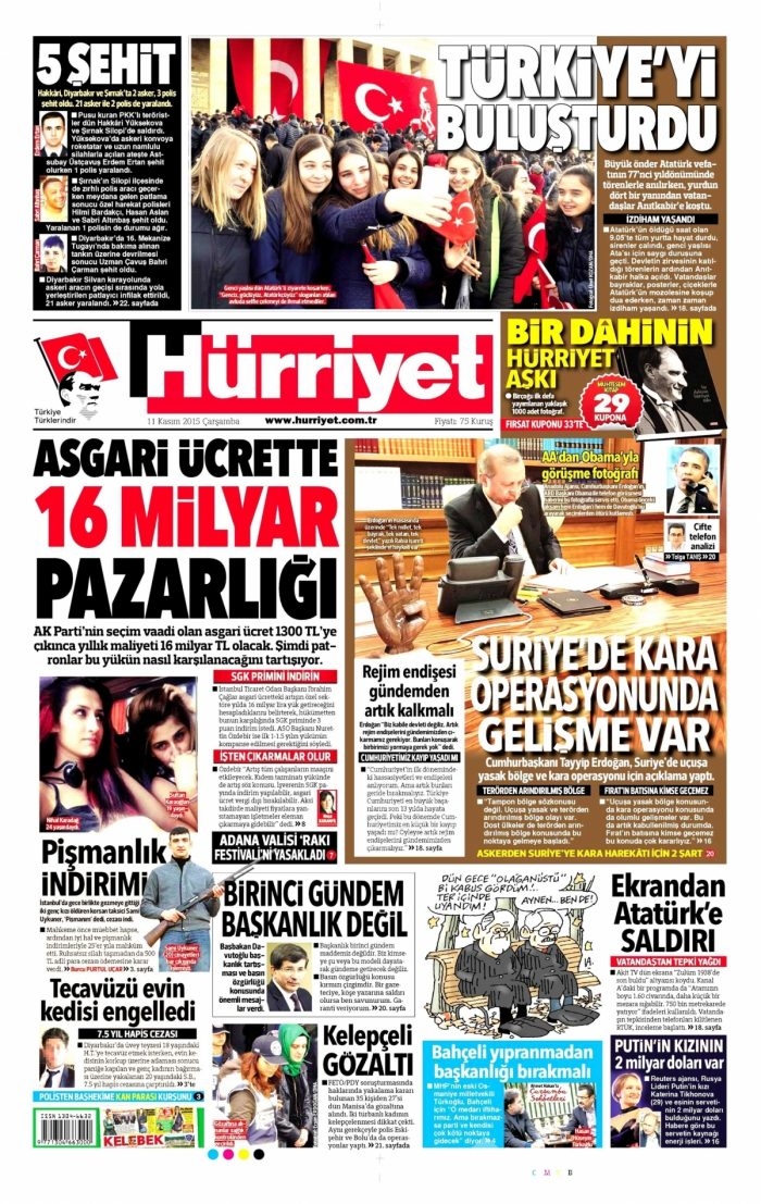 Günün gazete manşetleri (11 Kasım 2015)