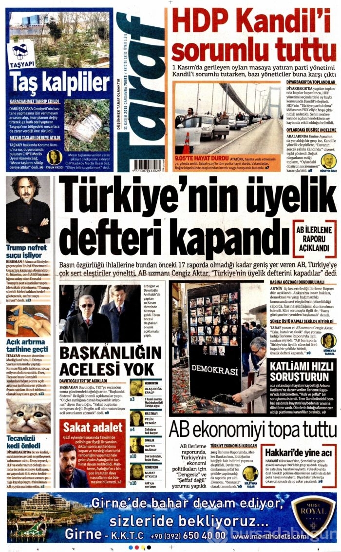 Günün gazete manşetleri (11 Kasım 2015)