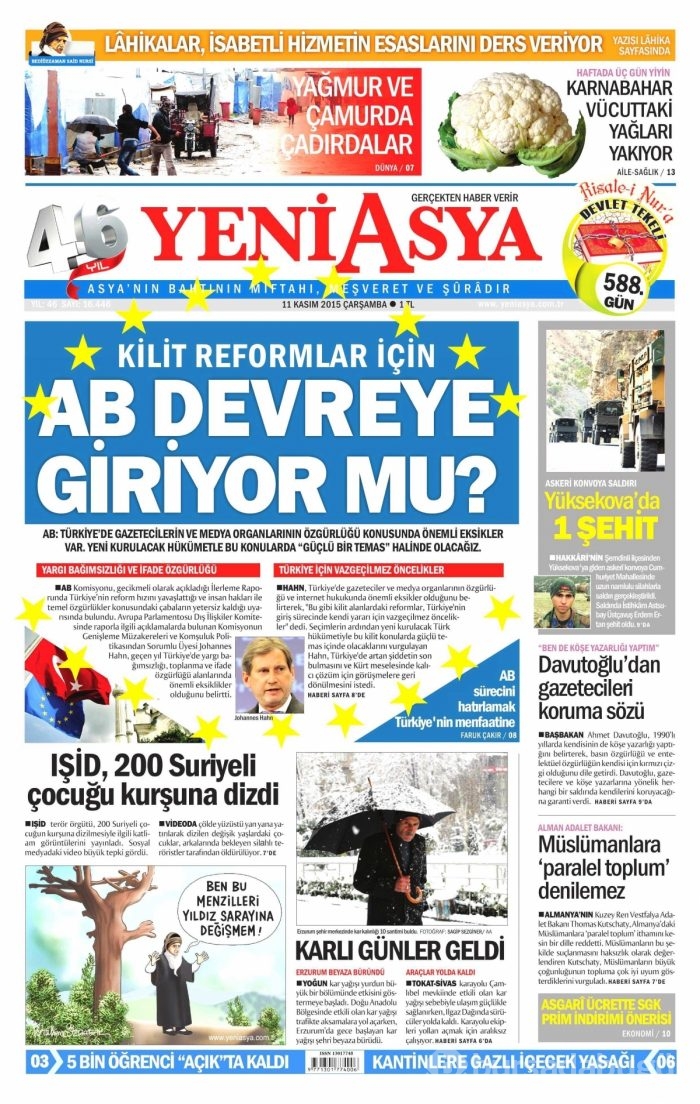 Günün gazete manşetleri (11 Kasım 2015)