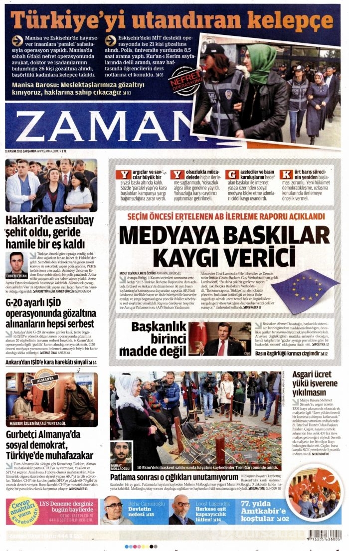 Günün gazete manşetleri (11 Kasım 2015)