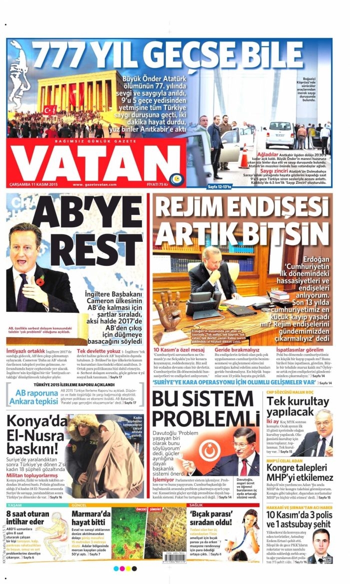 Günün gazete manşetleri (11 Kasım 2015)