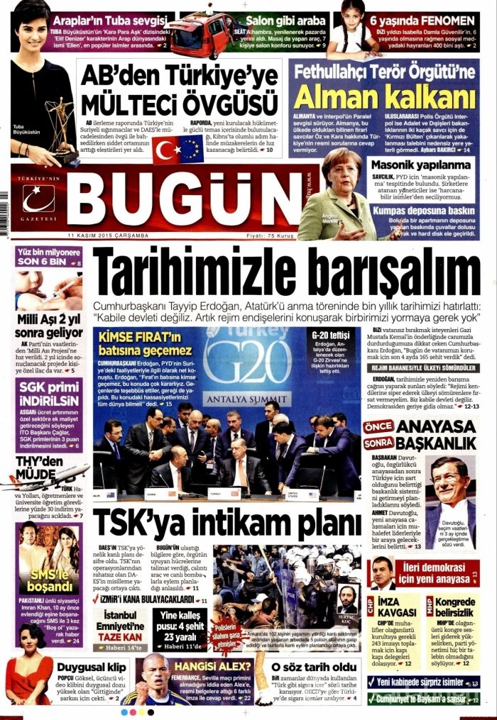 Günün gazete manşetleri (11 Kasım 2015)