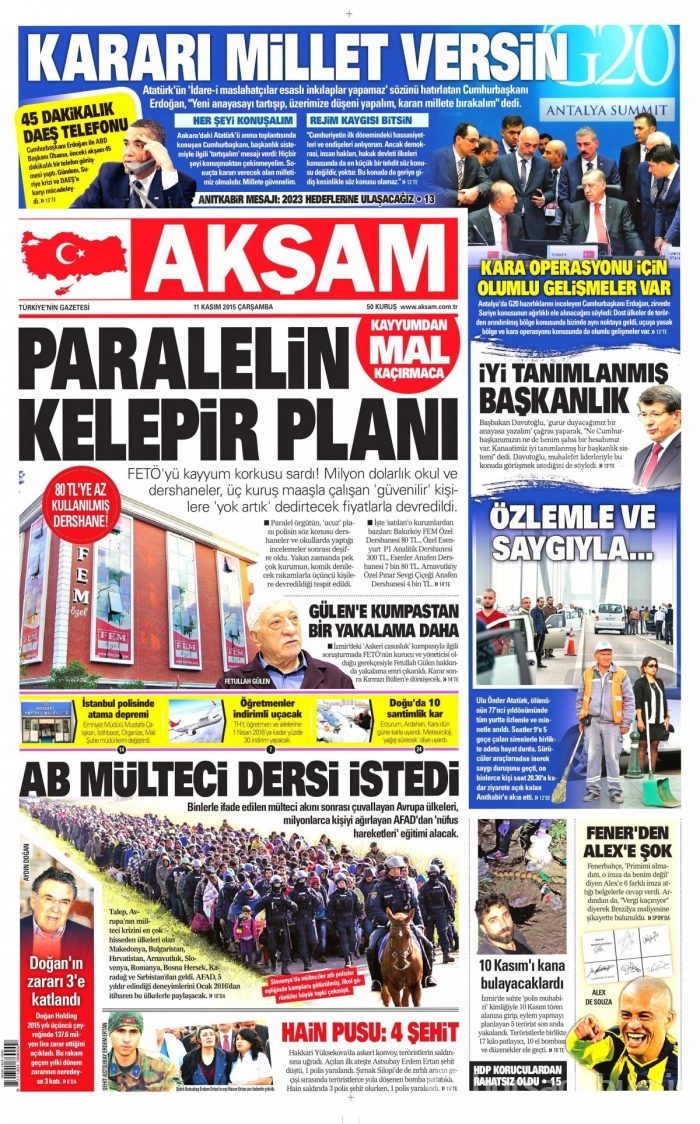 Günün gazete manşetleri (11 Kasım 2015)