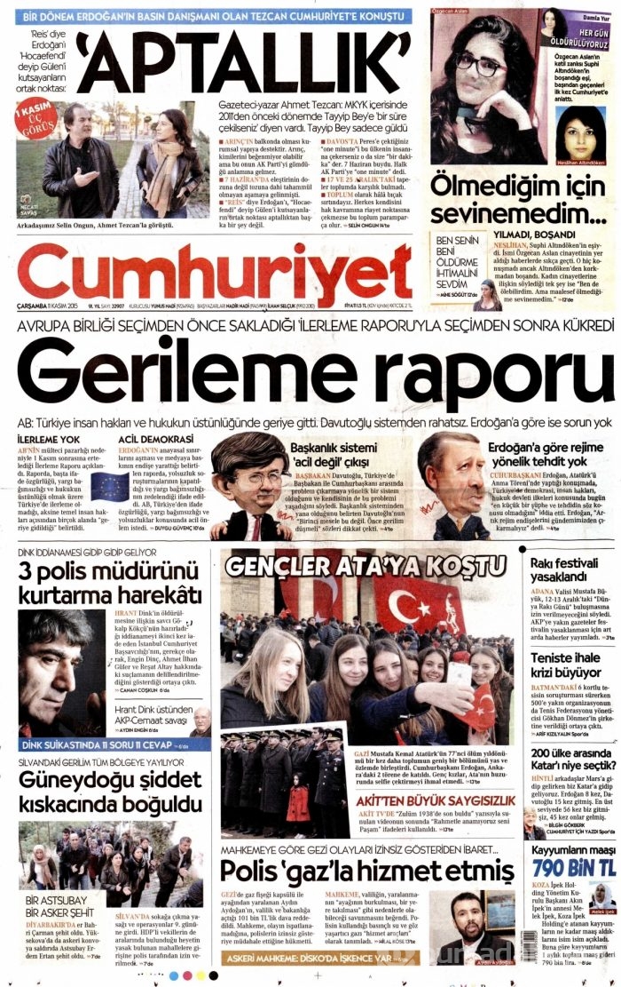 Günün gazete manşetleri (11 Kasım 2015)