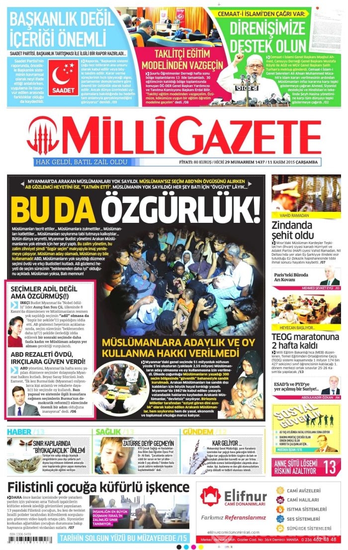 Günün gazete manşetleri (11 Kasım 2015)