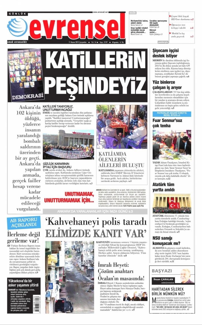 Günün gazete manşetleri (11 Kasım 2015)