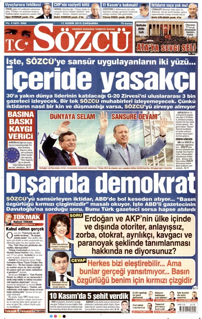 Günün gazete manşetleri (11 Kasım 2015)