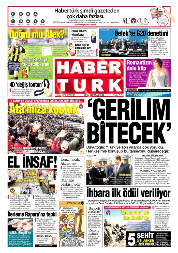 Günün gazete manşetleri (11 Kasım 2015)