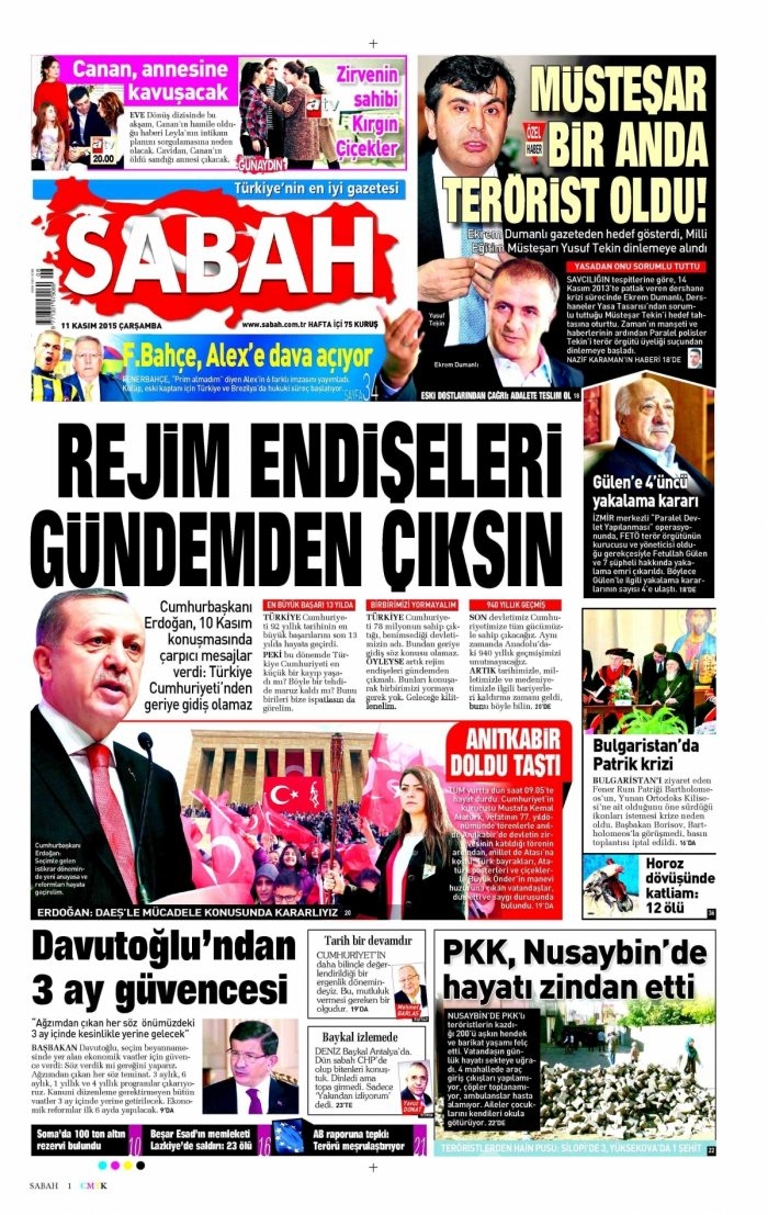 Günün gazete manşetleri (11 Kasım 2015)