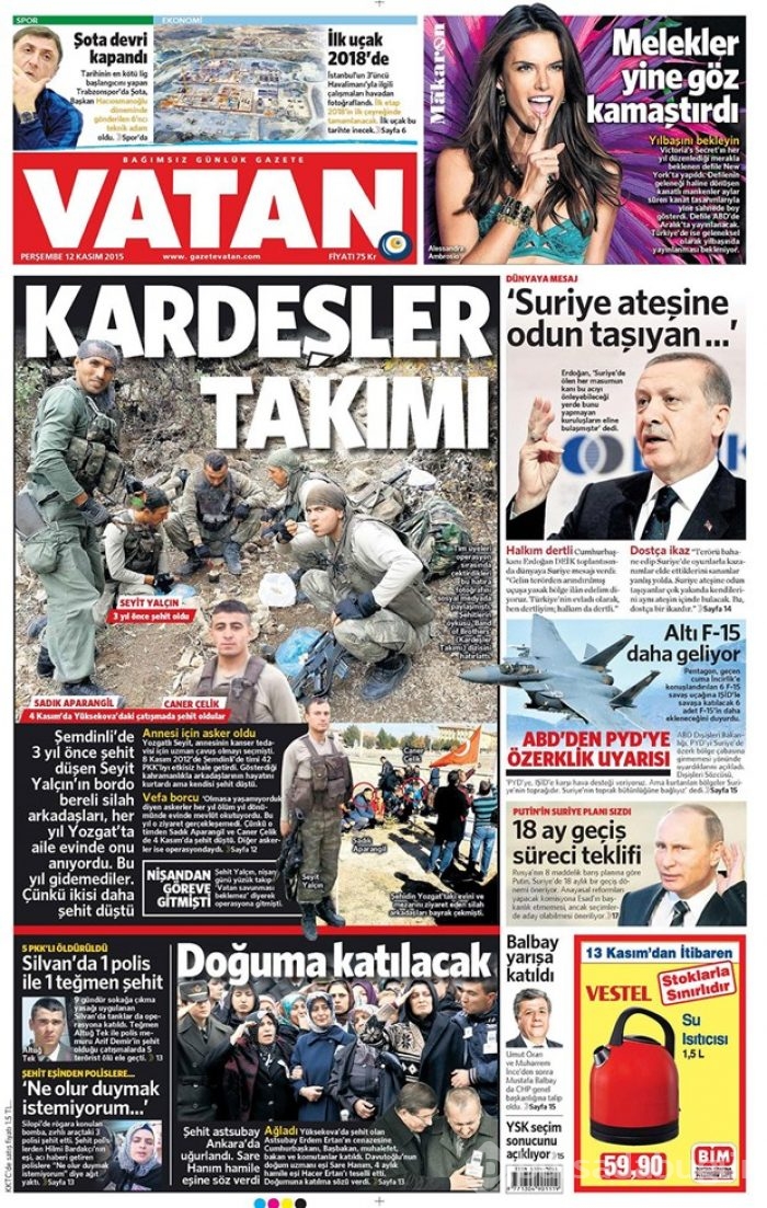Günün gazete manşetleri 12 Kasım 2015