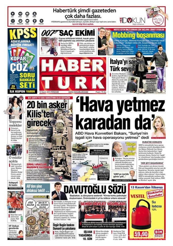 Günün gazete manşetleri 12 Kasım 2015