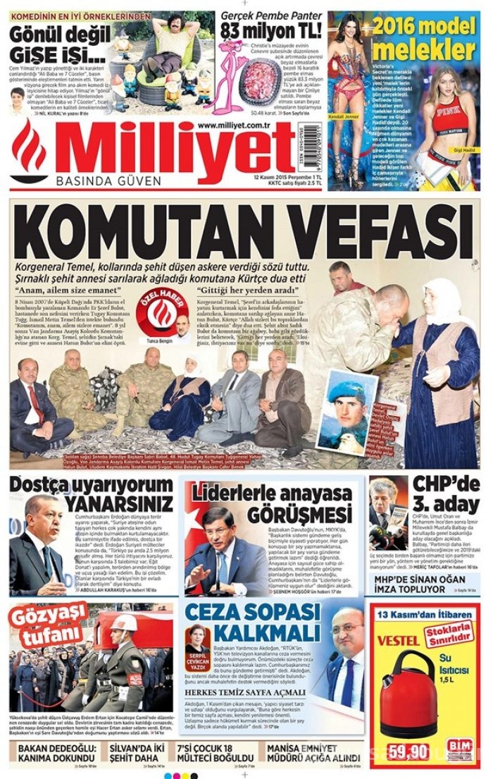 Günün gazete manşetleri 12 Kasım 2015