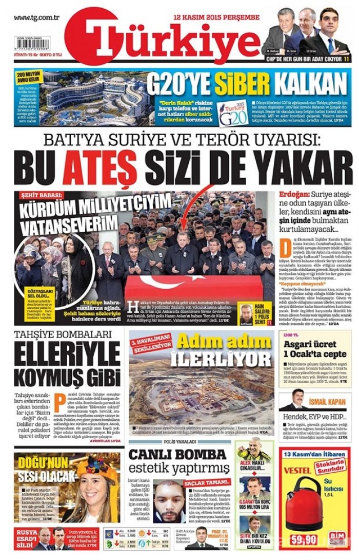 Günün gazete manşetleri 12 Kasım 2015