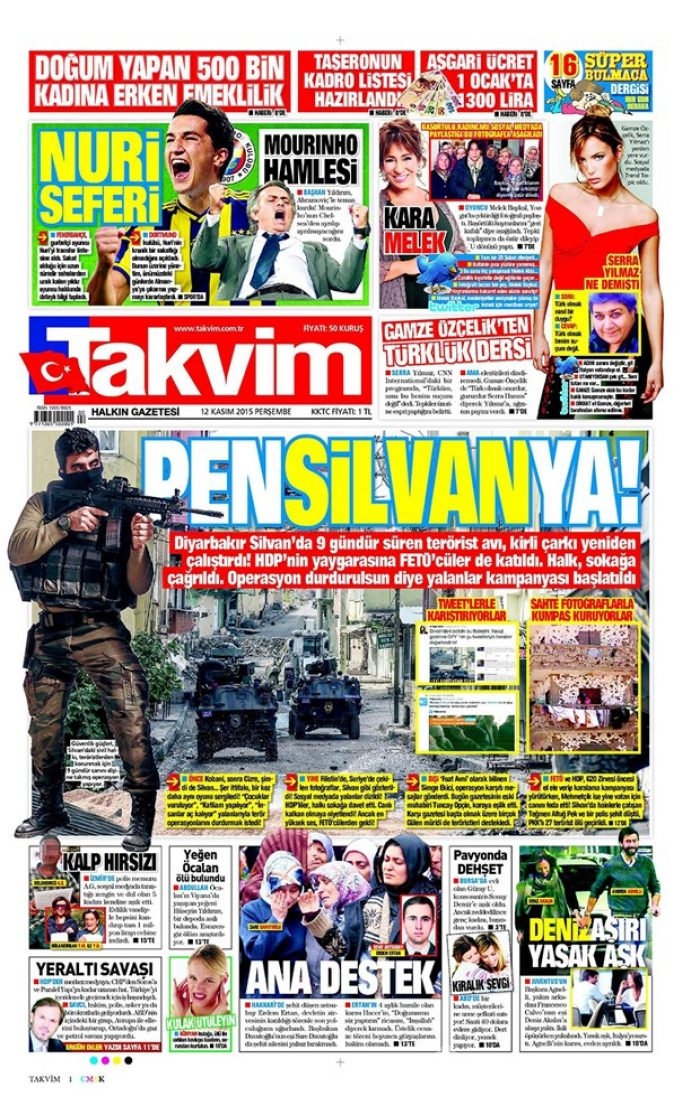 Günün gazete manşetleri 12 Kasım 2015