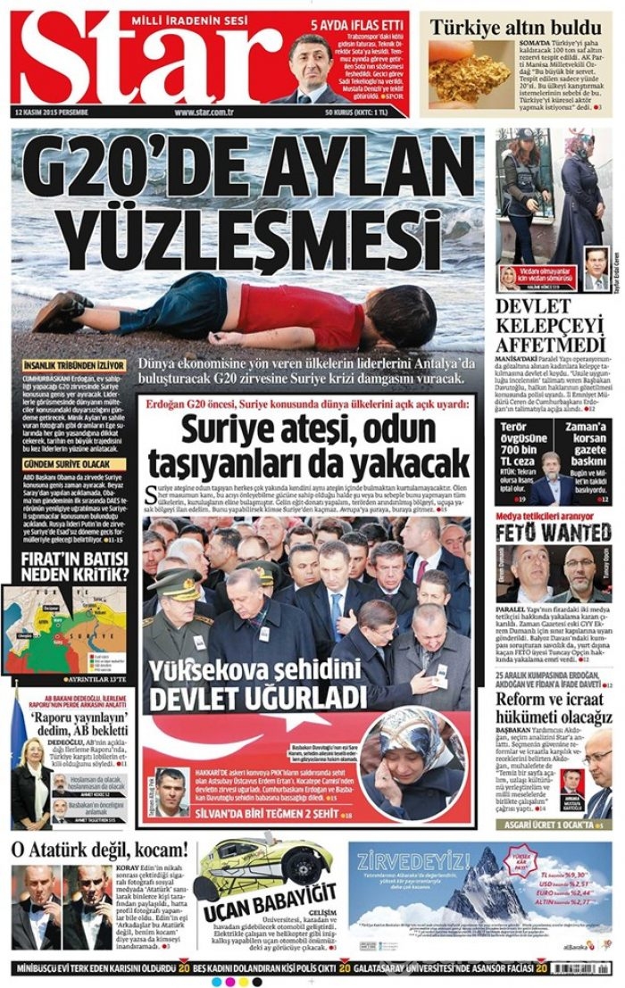 Günün gazete manşetleri 12 Kasım 2015
