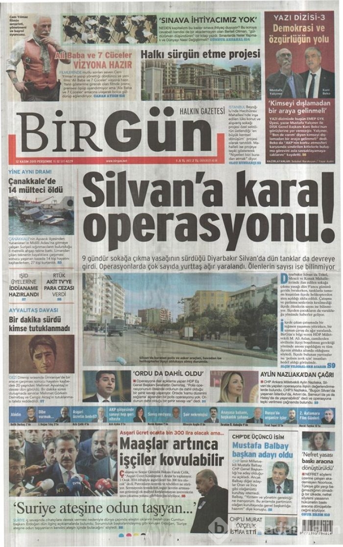 Günün gazete manşetleri 12 Kasım 2015