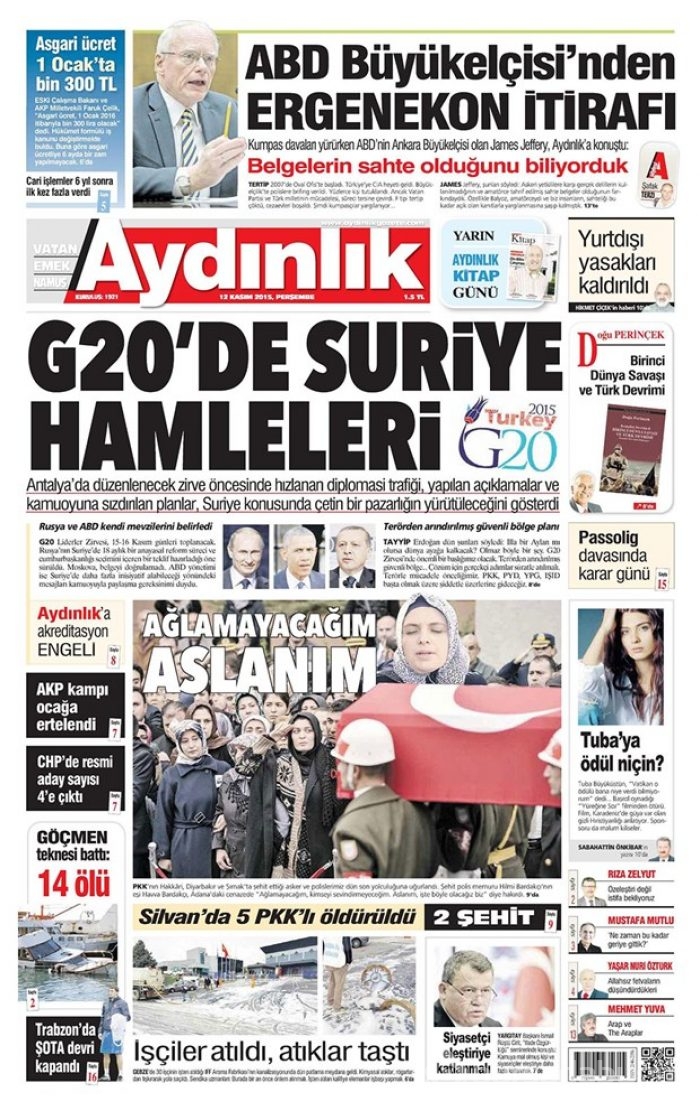 Günün gazete manşetleri 12 Kasım 2015