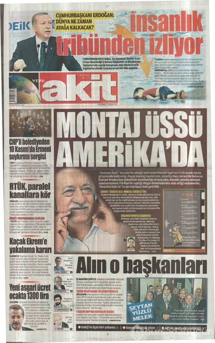 Günün gazete manşetleri 12 Kasım 2015