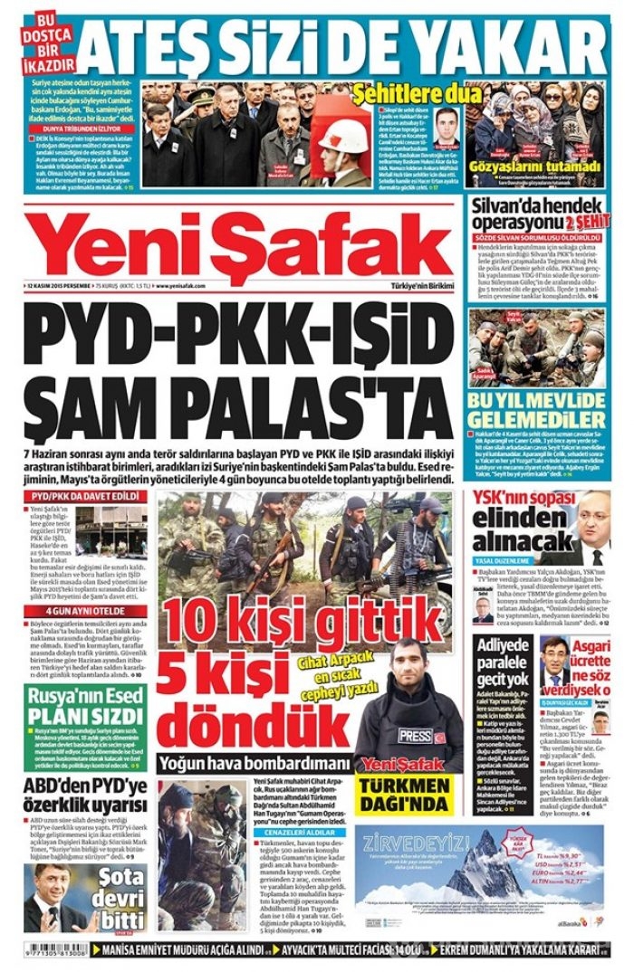 Günün gazete manşetleri 12 Kasım 2015