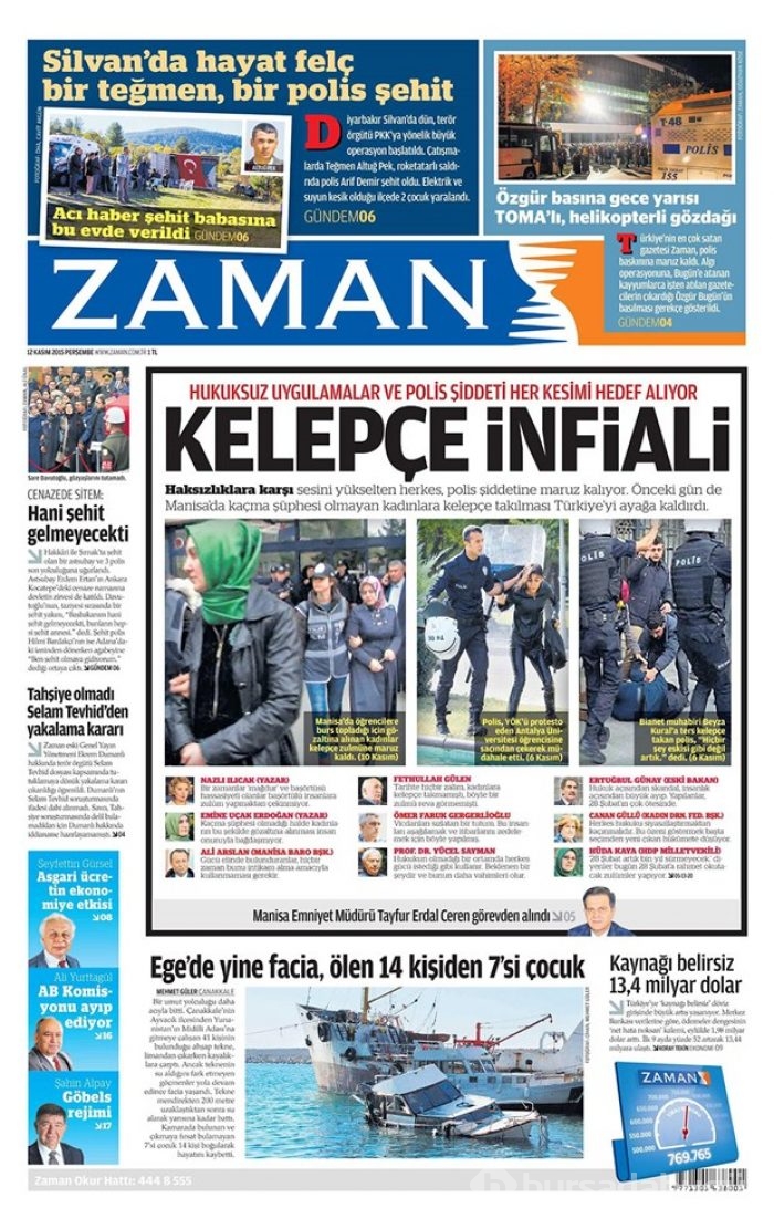 Günün gazete manşetleri 12 Kasım 2015