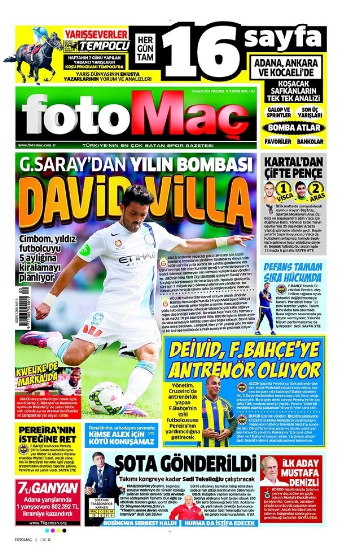 Günün gazete manşetleri 12 Kasım 2015